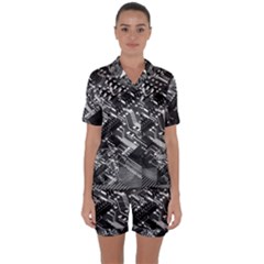 Black And Gray Circuit Board Computer Microchip Digital Art Satin Short Sleeve Pajamas Set by Bedest