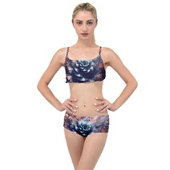 Blue And Brown Flower 3d Abstract Fractal Layered Top Bikini Set by Bedest