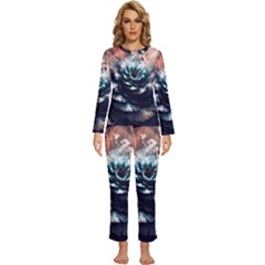 Blue And Brown Flower 3d Abstract Fractal Womens  Long Sleeve Lightweight Pajamas Set by Bedest