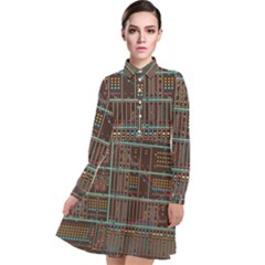 Digital Art Moog Music Synthesizer Vintage Long Sleeve Chiffon Shirt Dress by Bedest