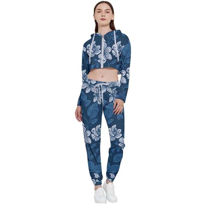 Pattern Flower Nature Cropped Zip Up Lounge Set