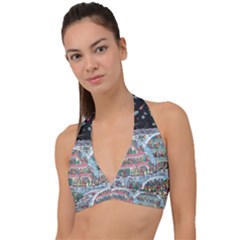 Abstract Painting Space Cartoon Halter Plunge Bikini Top by Grandong