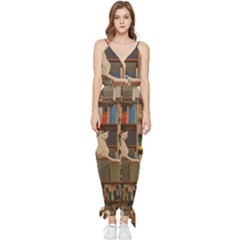 Library Aesthetic Sleeveless Tie Ankle Chiffon Jumpsuit by Sarkoni