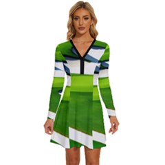 Golf Course Par Green Long Sleeve Deep V Mini Dress  by Sarkoni