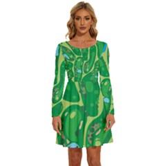 Golf Course Par Golf Course Green Long Sleeve Wide Neck Velvet Dress by Sarkoni