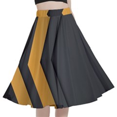 Black Gold Background, Golden Lines Background, Black A-line Full Circle Midi Skirt With Pocket by nateshop