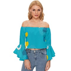 Blue Yellow Abstraction, Creative Backgroun Off Shoulder Flutter Bell Sleeve Top by nateshop