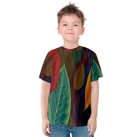 Leaves, Colorful, Desenho, Falling, Kids  Cotton T-shirt by nateshop