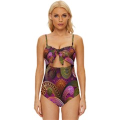 Paisley Pattern, Abstract Colorful, Texture Background, Hd Knot Front One-piece Swimsuit by nateshop