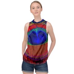 Peacock-feathers,blue 1 High Neck Satin Top by nateshop