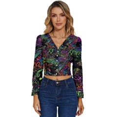 Trippy Dark Psychedelic Long Sleeve V-neck Top by Sarkoni