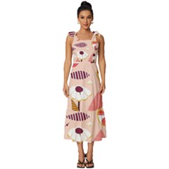 Scandinavian Flat Floral Background Coral Pink White Black Gold Pattern Tie-strap Tiered Midi Chiffon Dress by Sarkoni