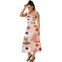 Scandinavian Flat Floral Background Coral Pink White Black Gold Pattern Tie-Strap Tiered Midi Chiffon Dress View2