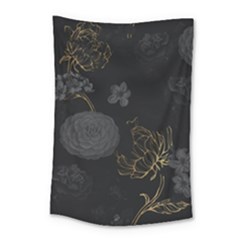 Dark And Gold Flower Patterned Small Tapestry by Grandong