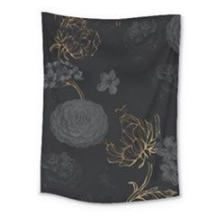 Dark And Gold Flower Patterned Medium Tapestry by Grandong