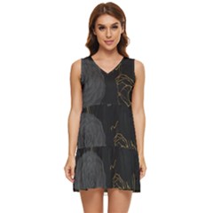 Dark And Gold Flower Patterned Tiered Sleeveless Mini Dress by Grandong