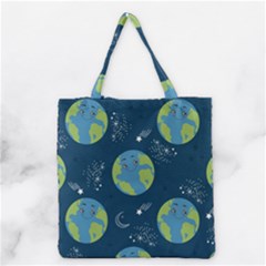 Seamless Pattern Cartoon Earth Planet Grocery Tote Bag by Grandong