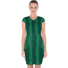 Green Seamless Watermelon Skin Pattern Capsleeve Drawstring Dress  by Grandong