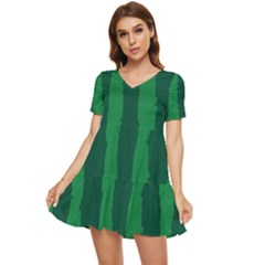 Green Seamless Watermelon Skin Pattern Tiered Short Sleeve Babydoll Dress by Grandong