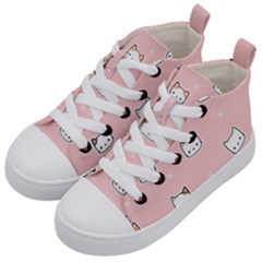 Cute Cat Cartoon Doodle Seamless Pink Pattern Kids  Mid-top Canvas Sneakers by Grandong