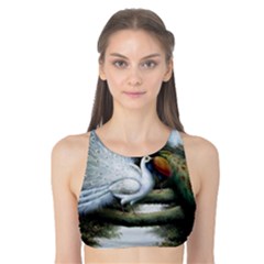 Canvas Oil Painting Two Peacock Tank Bikini Top by Grandong