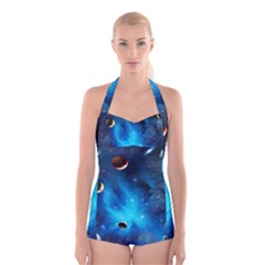 3d Universe Space Star Planet Boyleg Halter Swimsuit  by Grandong