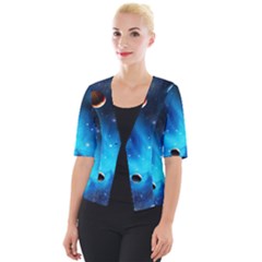 3d Universe Space Star Planet Cropped Button Cardigan by Grandong