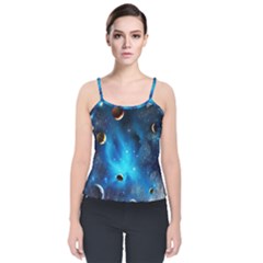 3d Universe Space Star Planet Velvet Spaghetti Strap Top by Grandong