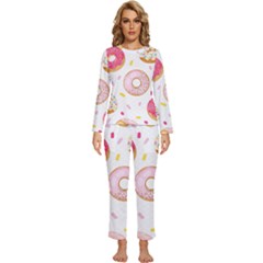 Vector Donut Seamless Pattern Womens  Long Sleeve Lightweight Pajamas Set by Grandong