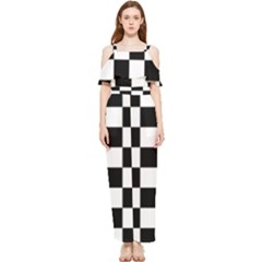 Black White Chess Board Draped Sleeveless Chiffon Jumpsuit by Ndabl3x