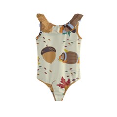 Leaves Foliage Acorns Barrel Kids  Frill Swimsuit by Ndabl3x