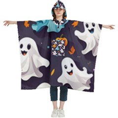 Ghost Pumpkin Scary Women s Hooded Rain Ponchos by Ndabl3x