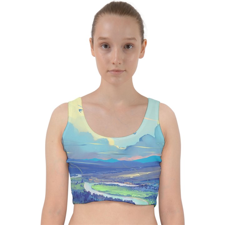 Digital Art Fantasy Landscape Velvet Racer Back Crop Top