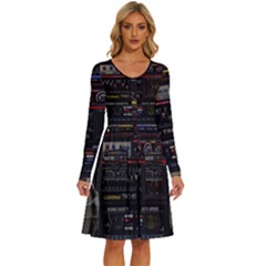 Daft Punk Boombox Long Sleeve Dress With Pocket by Sarkoni