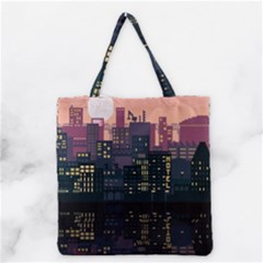 Pixel Art City Grocery Tote Bag by Sarkoni