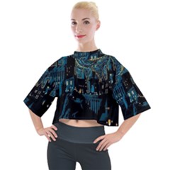 Hogwarts Starry Night Van Gogh Mock Neck T-shirt by Sarkoni