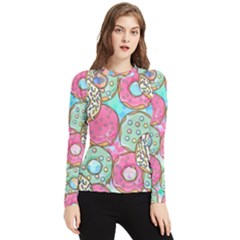 Donut Pattern Texture Colorful Sweet Women s Long Sleeve Rash Guard by Grandong