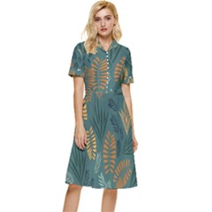 Leaves Pattern Texture Plant Button Top Knee Length Dress by Grandong