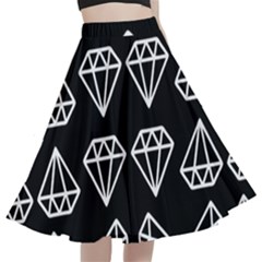 Black Diamond Pattern A-line Full Circle Midi Skirt With Pocket by Ndabl3x