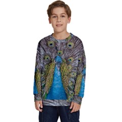 Peacock-feathers2 Kids  Crewneck Sweatshirt by nateshop