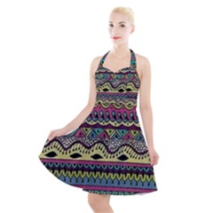 Aztec Design Halter Party Swing Dress  by nateshop