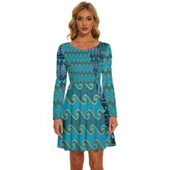 Aztec, Batik Long Sleeve Wide Neck Velvet Dress by nateshop