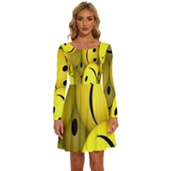 Emoji, Colour, Faces, Smile, Wallpaper Long Sleeve Wide Neck Velvet Dress by nateshop