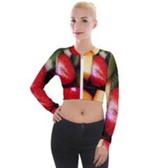 Fruits, Food, Green, Red, Strawberry, Yellow Long Sleeve Cropped Velvet Jacket by nateshop