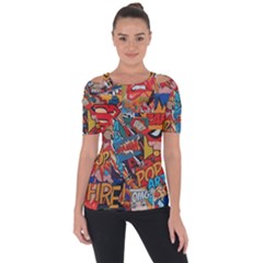 Comic Cartoon Pattern Shoulder Cut Out Short Sleeve Top by pakminggu