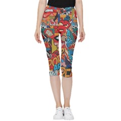 Comic Cartoon Pattern Inside Out Lightweight Velour Capri Leggings  by pakminggu