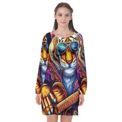 Tiger Rockingstar Long Sleeve Chiffon Shift Dress  by Sparkle