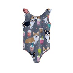 Welsh Corgi Dog Boba Tea Bubble Kawaii Kids  Frill Swimsuit by Grandong