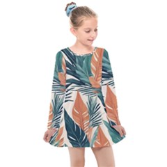 Colorful Tropical Leaf Kids  Long Sleeve Dress by Jack14