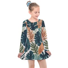 Tropical Leaf Kids  Long Sleeve Dress by Jack14